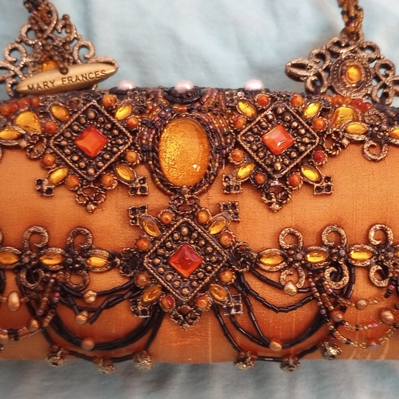 Vintage Mary Frances Silk Damask Beaded Bag, Top handle - Picture 2 of 12